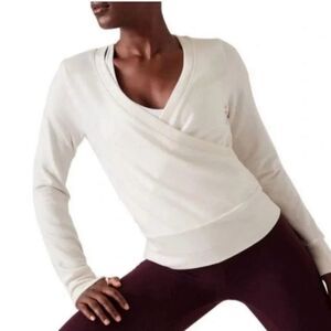 Athleta Recharge Wrap Sweatshirt Ivory Sz 1X Tencel Lyocell Crossover Athleisure